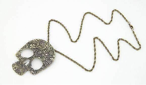 Feshionn IOBI Necklaces Blossoming Skull Floral Etched Necklace