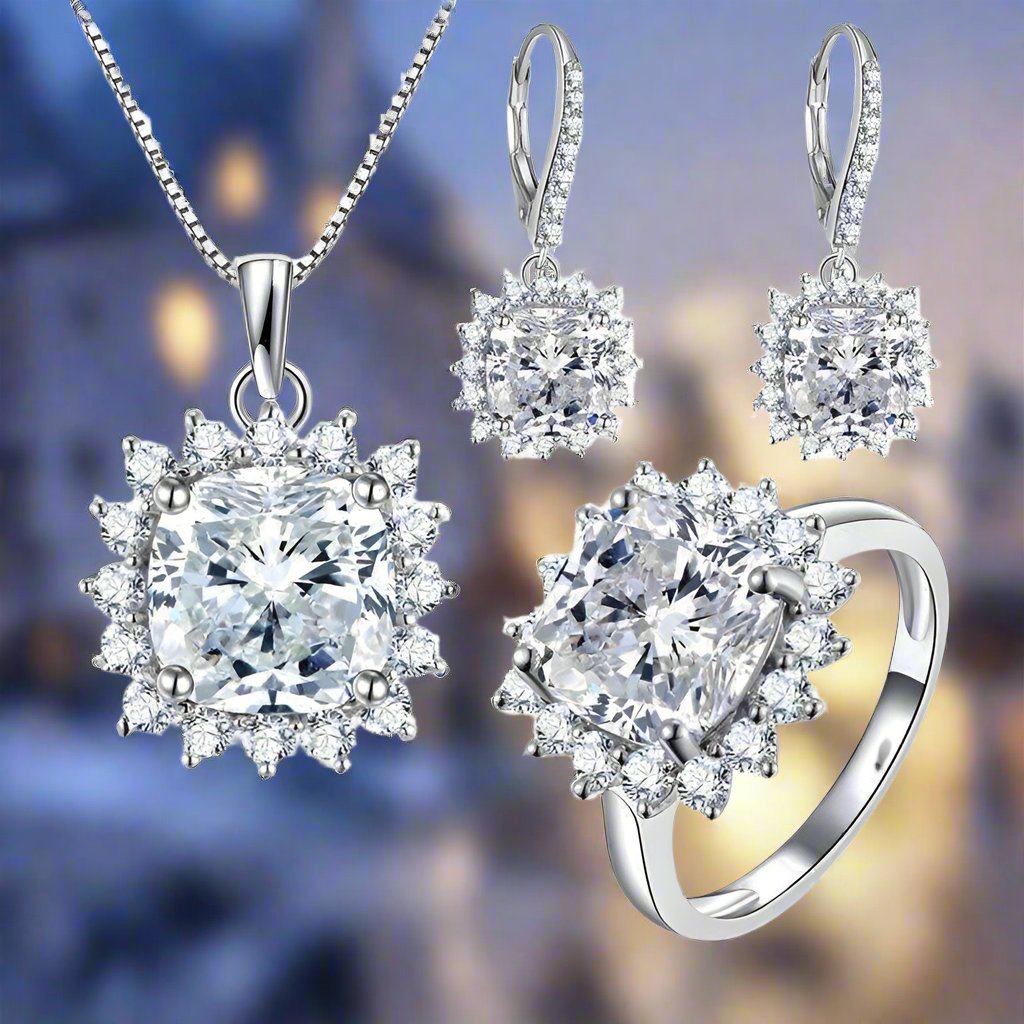 Feshionn IOBI Necklaces Duchess 6CT Cushion Cut Floral Halo IOBI Cultured Diamond Pendant