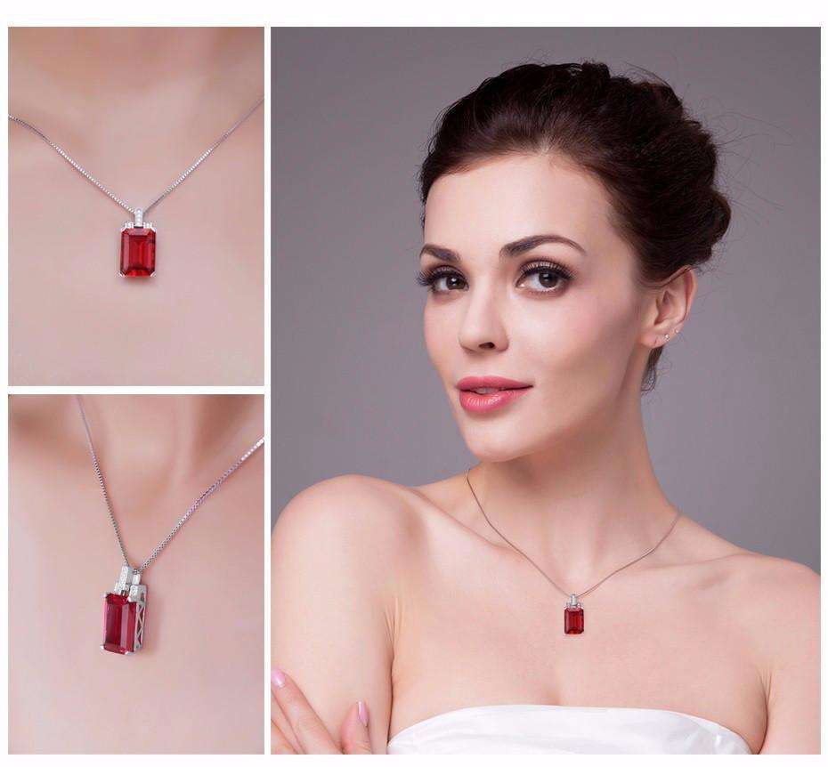 Feshionn IOBI Necklaces Heirloom 9CT Emerald Cut Simulated Pigeon Blood Ruby IOBI Precious Gems Pendant