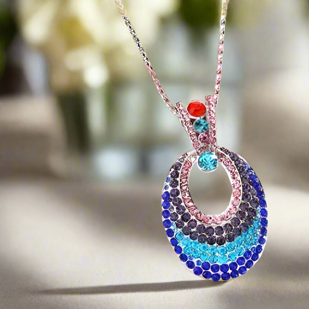 Feshionn IOBI Necklaces Illusions Multi-Colored Crystal Turkish Eye Pendant Necklace
