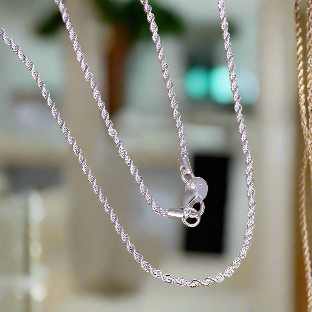 Feshionn IOBI Necklaces ON SALE - Diamond Cut Rope Chain Silver Necklace 18, 20, 22 or 24 inches