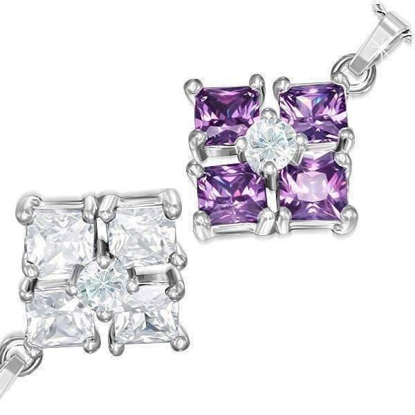 Feshionn IOBI Necklaces ON SALE - "Reflection" Cubic Zirconia Square Pendant Necklace - Available in Two Colors