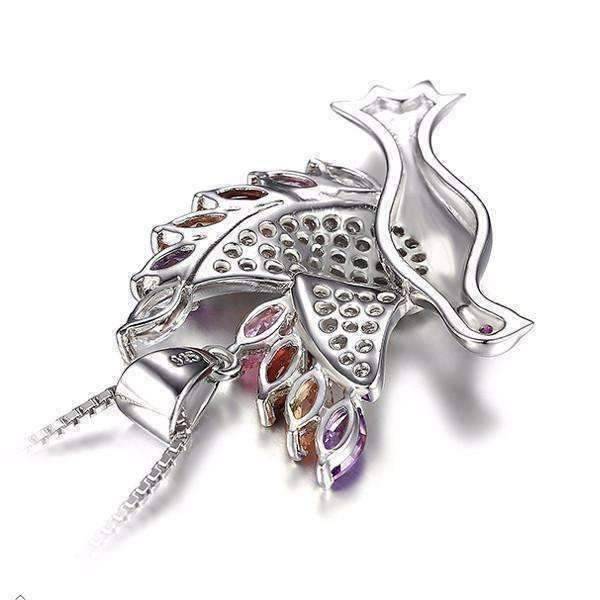 Feshionn IOBI Necklaces "Peace" Multi Color Zirconia Dove Pendant Necklace Sterling Silver
