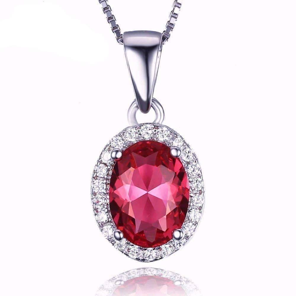 Feshionn IOBI Necklaces Pink Oval Pendant Pink Tourmaline Oval Cut 1.7CT IOBI Precious Gems Halo Pendant Necklace