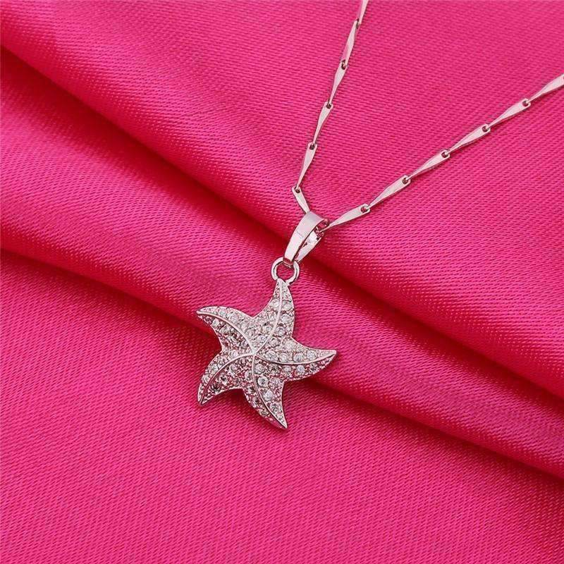 Feshionn IOBI Necklaces White Gold Plated Mini Dancing Micro Pave Starfish Pendant Necklace
