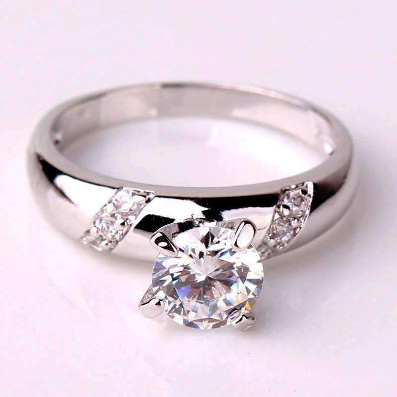 Feshionn IOBI Rings 5 / White Gold Ribbon Inlaid .75ct Swiss CZ Solitaire Engagement Ring