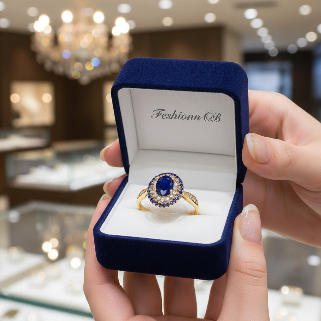 Feshionn IOBI Rings 6.5 Louisa 1.62CT Oval Cut Genuine Sapphire IOBI Precious Gems Ring