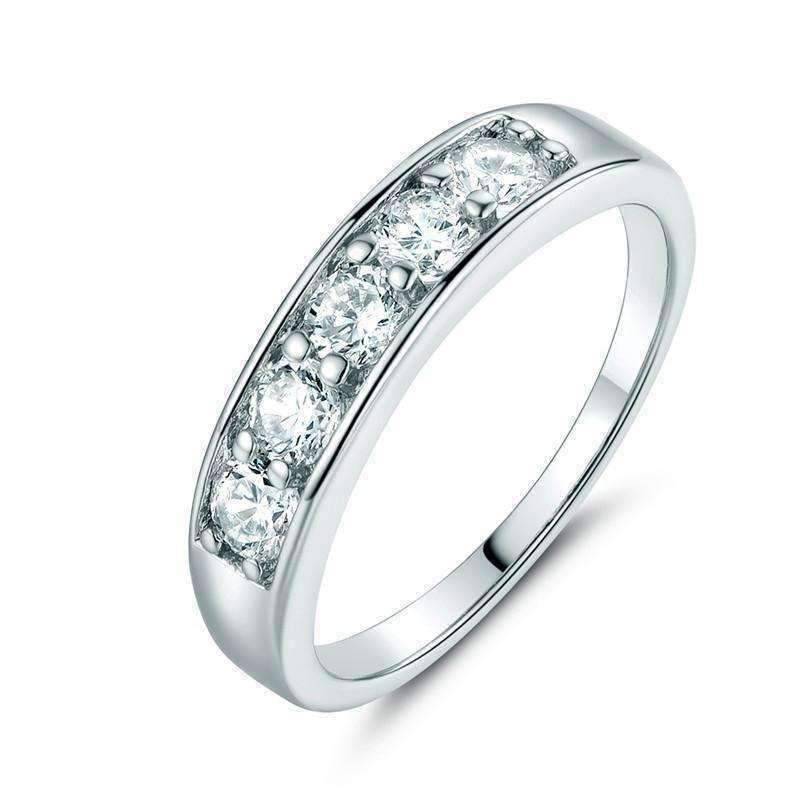Feshionn IOBI Rings 6.75 / White Gold J'adore Five Stone Channel Set 1.25 ct CZ Anniversary & Wedding Band Ring