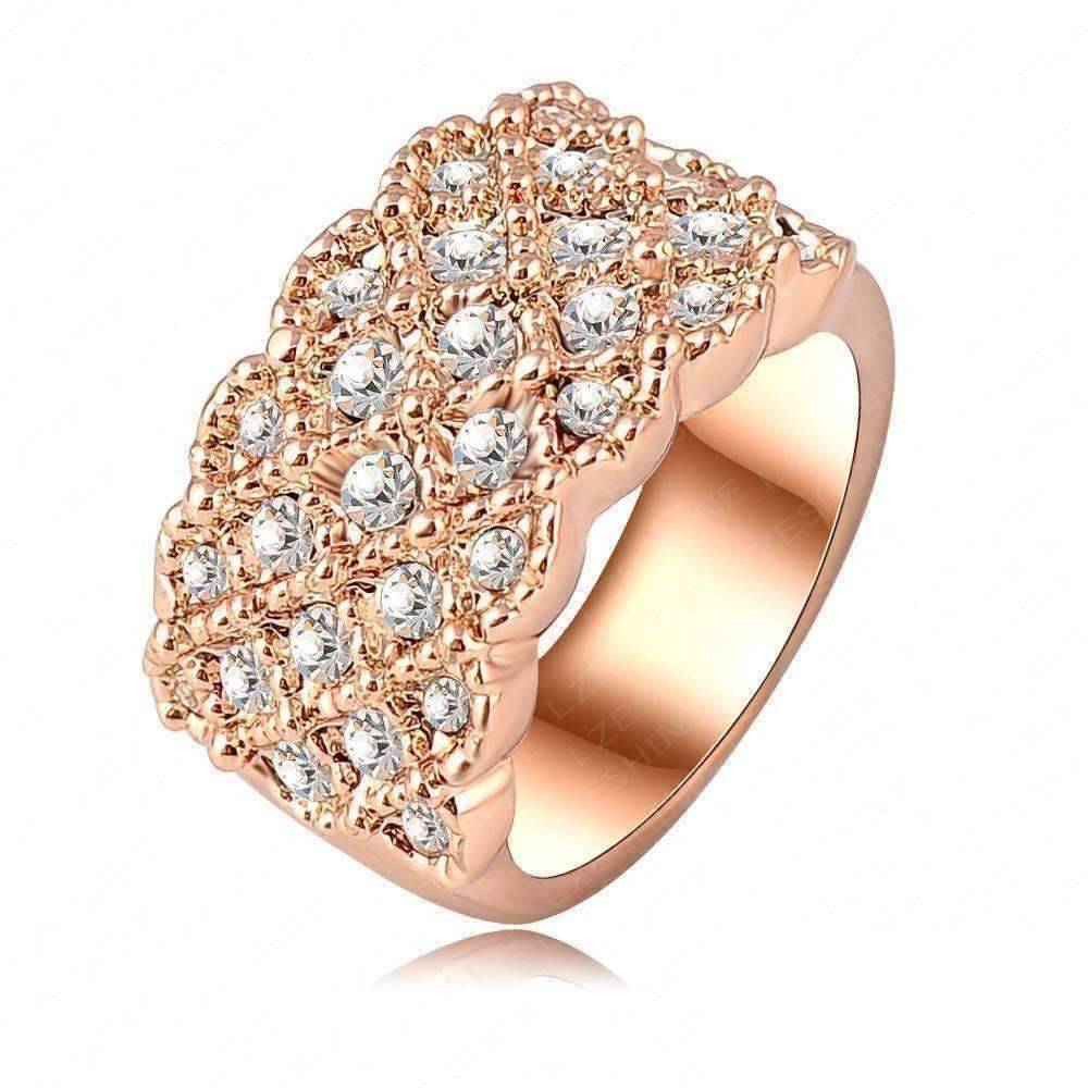 Feshionn IOBI Rings 6 Rose Gold Lattice Motif CZ Dome Cocktail Ring
