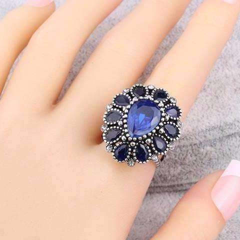 Feshionn IOBI Rings Brilliant Blue Flower Oversize Cocktail Ring