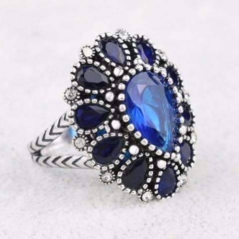 Feshionn IOBI Rings Brilliant Blue Flower Oversize Cocktail Ring