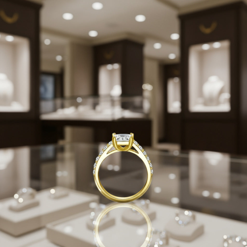 Feshionn IOBI Rings Chantelle 1.25CT Princess Cut Petite Pavé 10K Solid Yellow Gold IOBI Cultured Diamond Ring