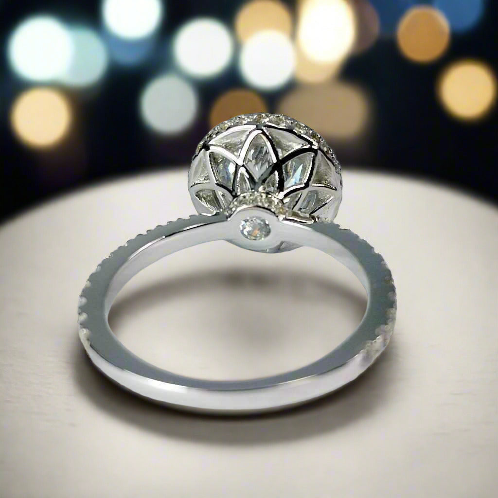 Feshionn IOBI Rings Evangeline 4CT French Pavé Halo In Decorative Crown IOBI Cultured Diamond Ring