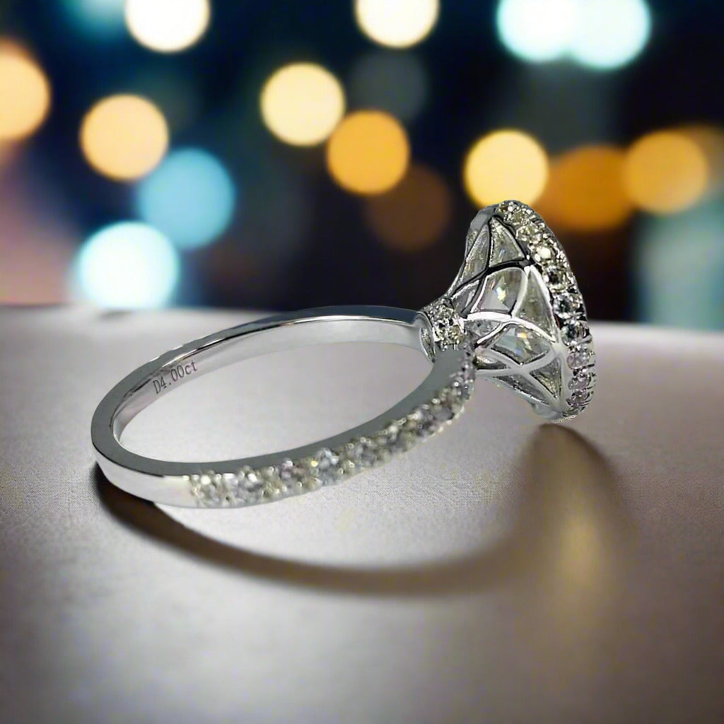Feshionn IOBI Rings Evangeline 4CT French Pavé Halo In Decorative Crown IOBI Cultured Diamond Ring