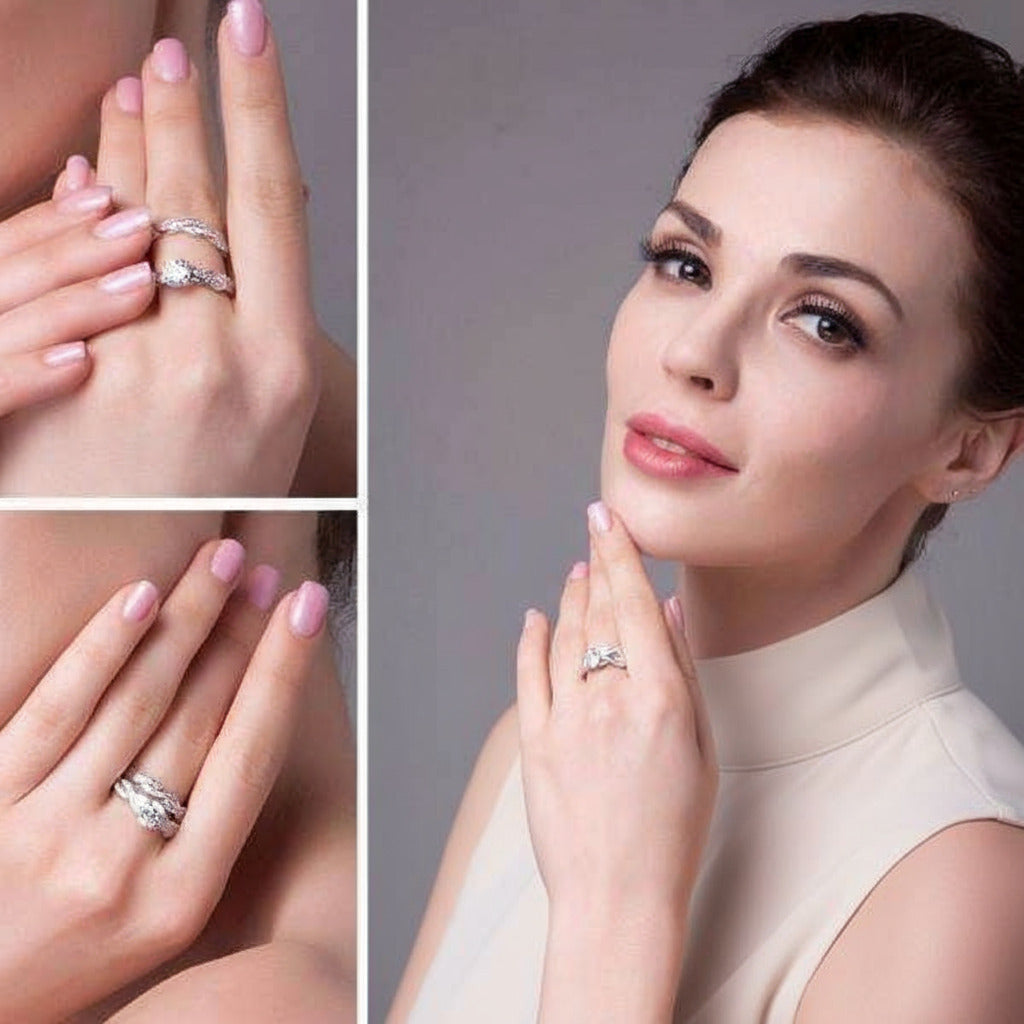 Feshionn IOBI Rings Francesca 1CT Round Twisted Pavé Band IOBI Cultured Diamond Wedding Ring Set