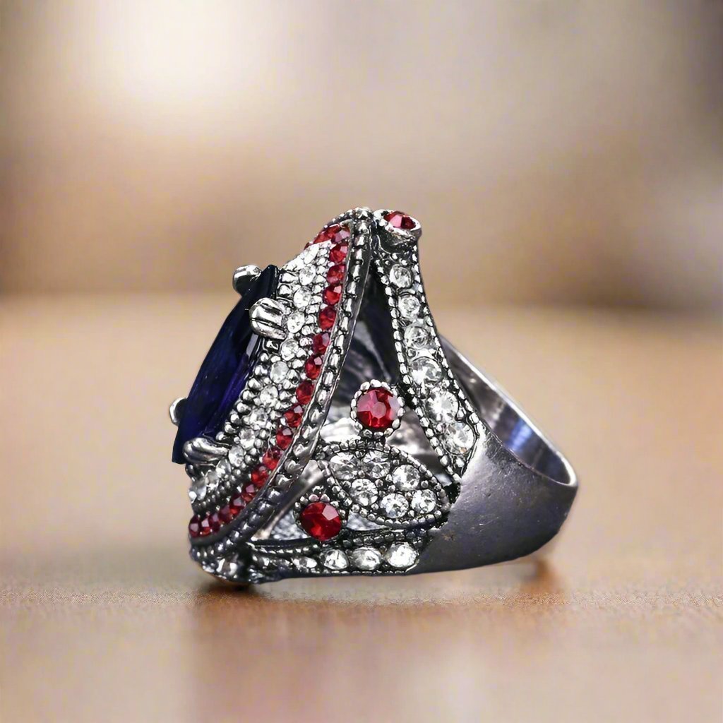 Feshionn IOBI Rings ON SALE Esmeralda Oversize Sapphire Blue and Crystal Antique Style Cocktail Ring