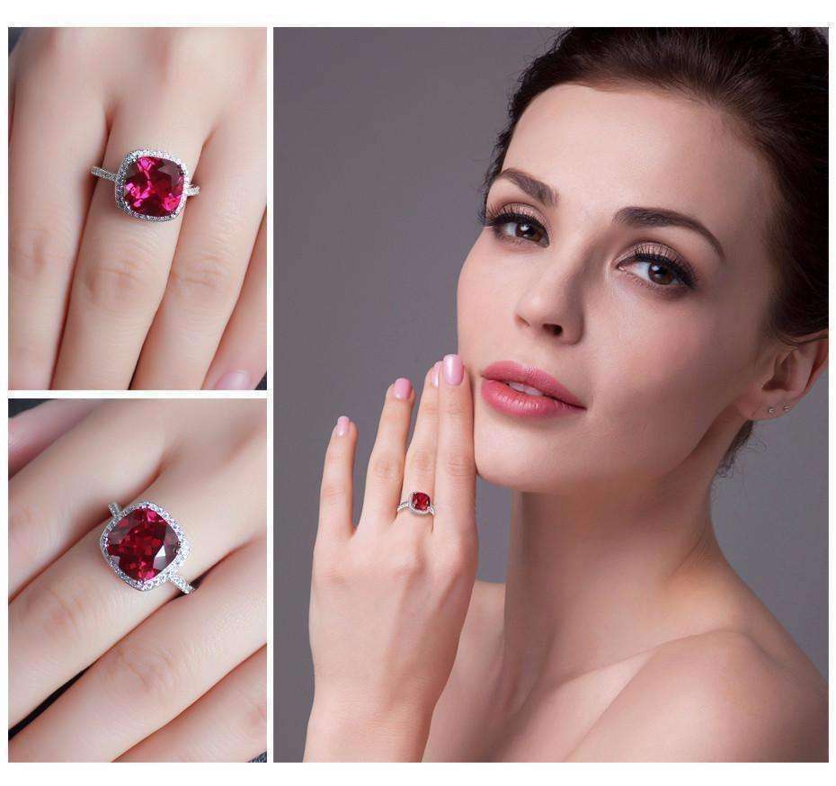 Feshionn IOBI Rings Passion Rubellite Cushion Cut 6.5CTW IOBI Precious Gems Halo Ring