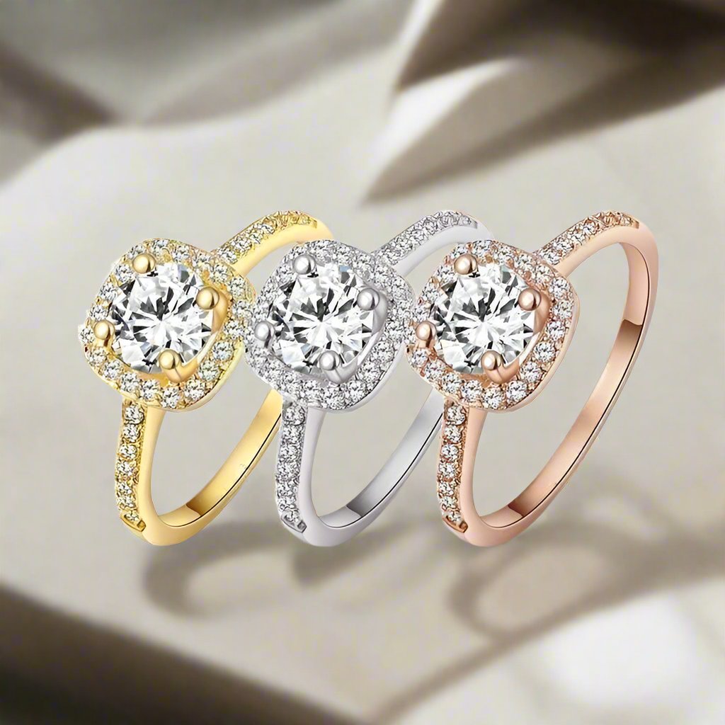 Feshionn IOBI Rings Platinum / 5 ON SALE - Bella Vita Halo 2 CT Round Austrian Crystal Ring ~ In Three Colors