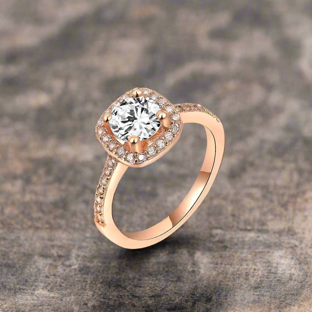 Feshionn IOBI Rings Rose / 5 ON SALE - Bella Vita Halo 2 CT Round Austrian Crystal Ring ~ In Three Colors