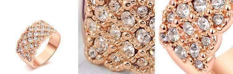 Feshionn IOBI Rings Rose Gold Lattice Motif CZ Dome Cocktail Ring