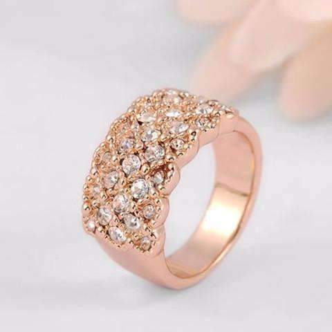 Feshionn IOBI Rings Rose Gold Lattice Motif CZ Dome Cocktail Ring