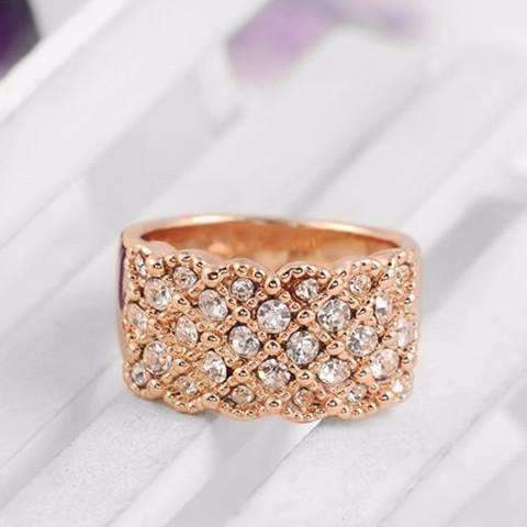 Feshionn IOBI Rings Rose Gold Lattice Motif CZ Dome Cocktail Ring