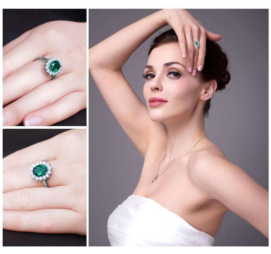 Feshionn IOBI Rings Russian Halo Oval Cut 2.5CT Nano Simulated Emerald IOBI Precious Gems Ring