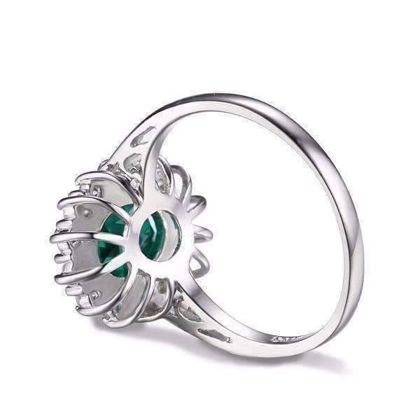 Feshionn IOBI Rings Russian Halo Oval Cut 2.5CT Nano Simulated Emerald IOBI Precious Gems Ring