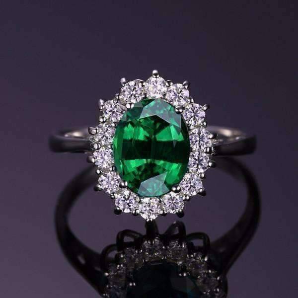 Feshionn IOBI Rings Russian Halo Oval Cut 2.5CT Nano Simulated Emerald IOBI Precious Gems Ring