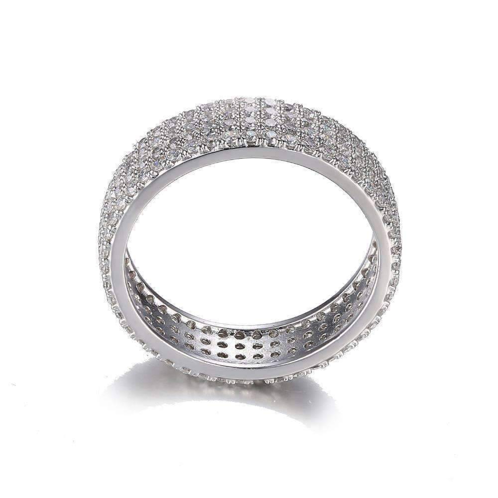 Feshionn IOBI Rings Silver Anniversary Micro Pavé Set Cubic Zirconia Wide Band Ring