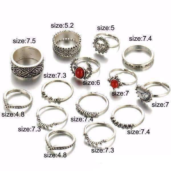 Feshionn IOBI Rings Sunrise Sunset Collection Boho Midi-Knuckle Rings Set of 14