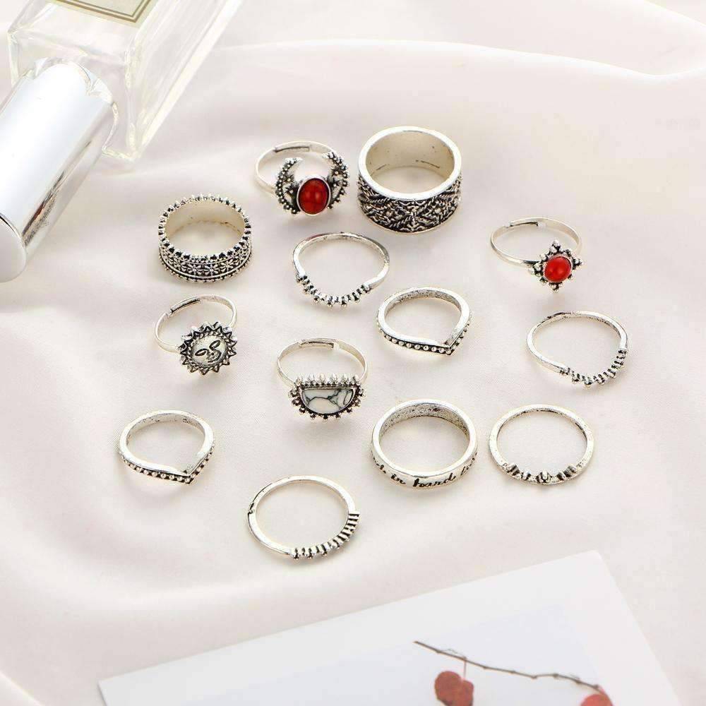 Feshionn IOBI Rings Sunrise Sunset Collection Boho Midi-Knuckle Rings Set of 14