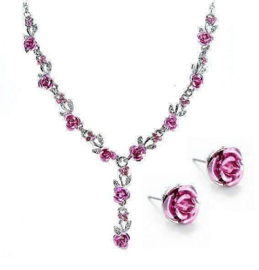 Feshionn IOBI Sets Metallic Pink Reflections of Rose Necklace and Stud Earring Set - Available in Four Colors