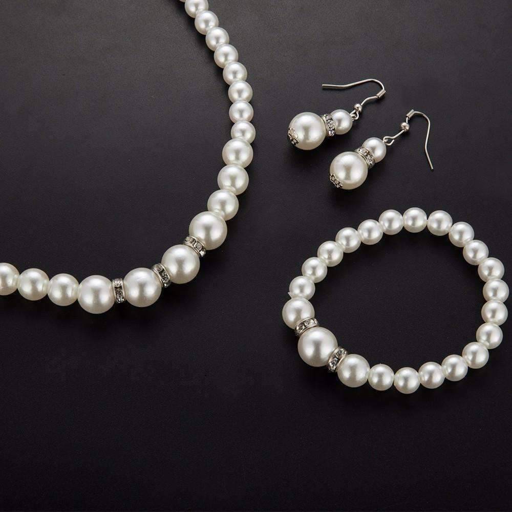Feshionn IOBI Sets ON SALE - Ivory Pearl and Crystal Bead Necklace Bracelet and Earring Set