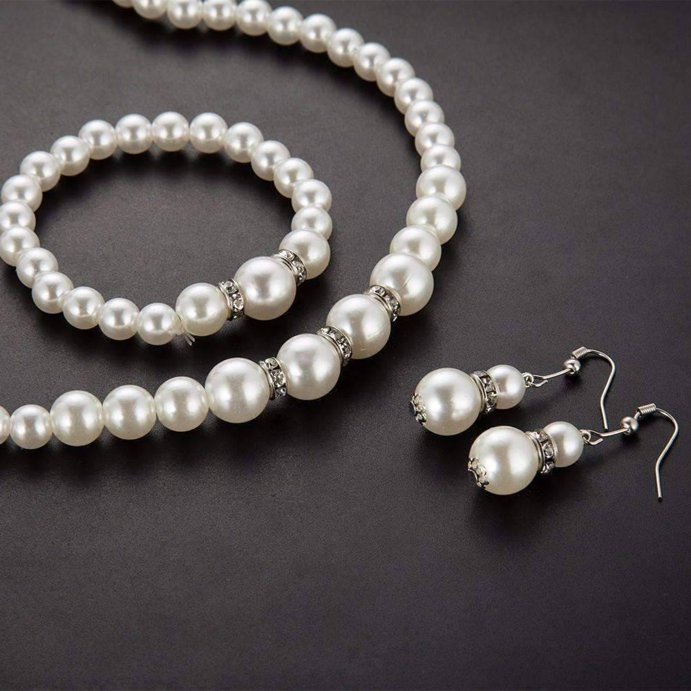 Feshionn IOBI Sets ON SALE - Ivory Pearl and Crystal Bead Necklace Bracelet and Earring Set
