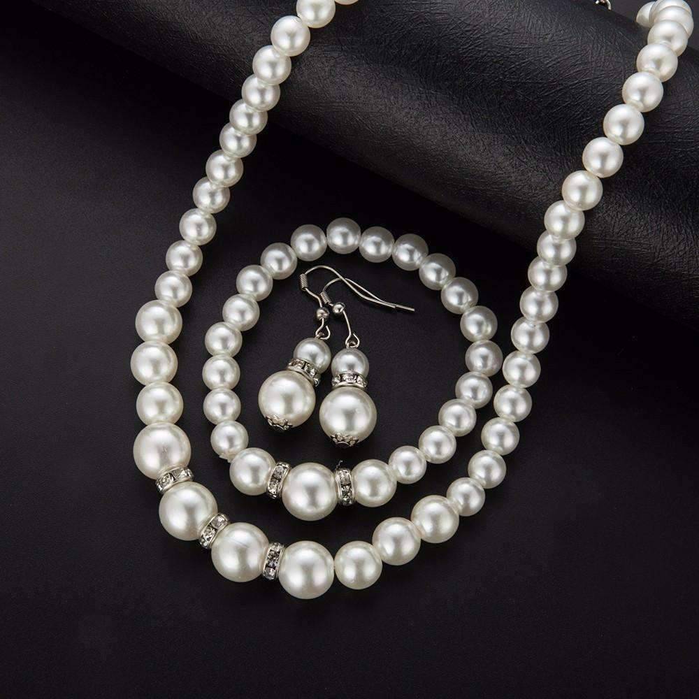 Feshionn IOBI Sets ON SALE - Ivory Pearl and Crystal Bead Necklace Bracelet and Earring Set