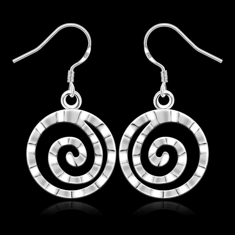 Hammered Spiral Silver Hook Earrings for Woman