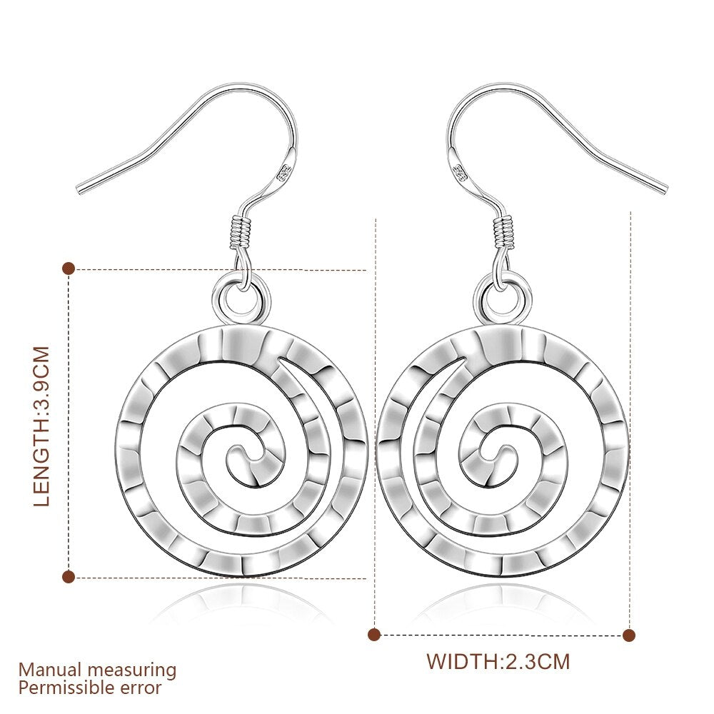 Hammered Spiral Silver Hook Earrings for Woman