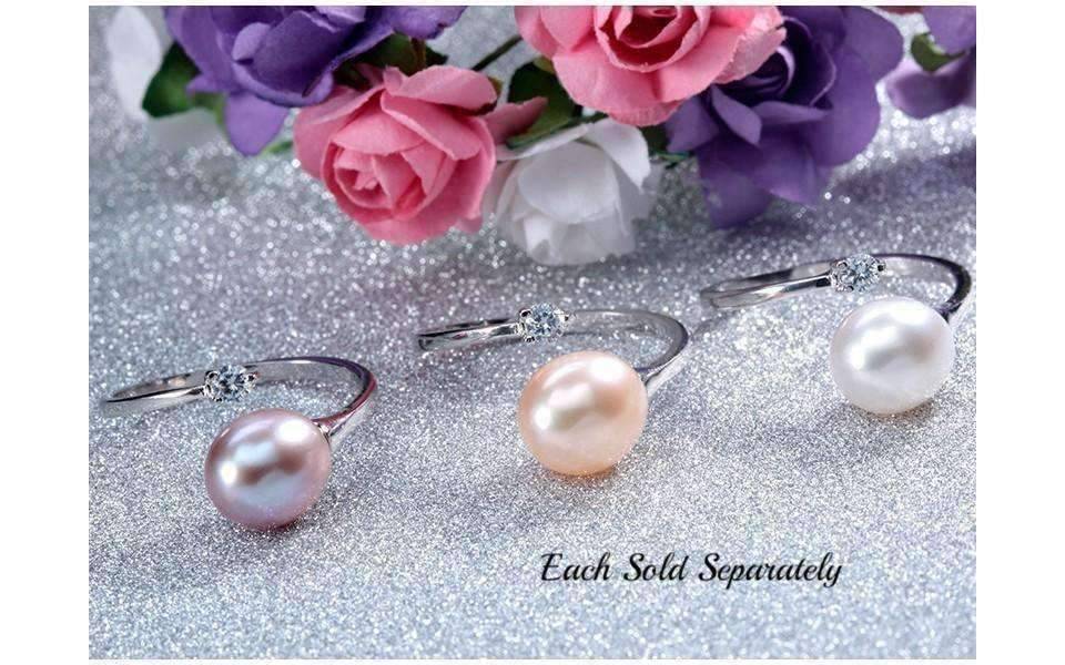 Peach Genuine Freshwater Pearl & CZ Adjustable Bypass Ring