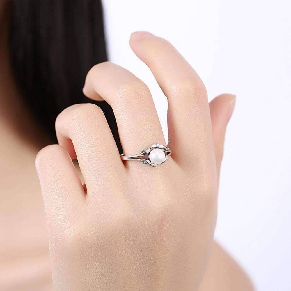 Pearl Blossom Petals and CZ Sterling Silver Ring for Women
