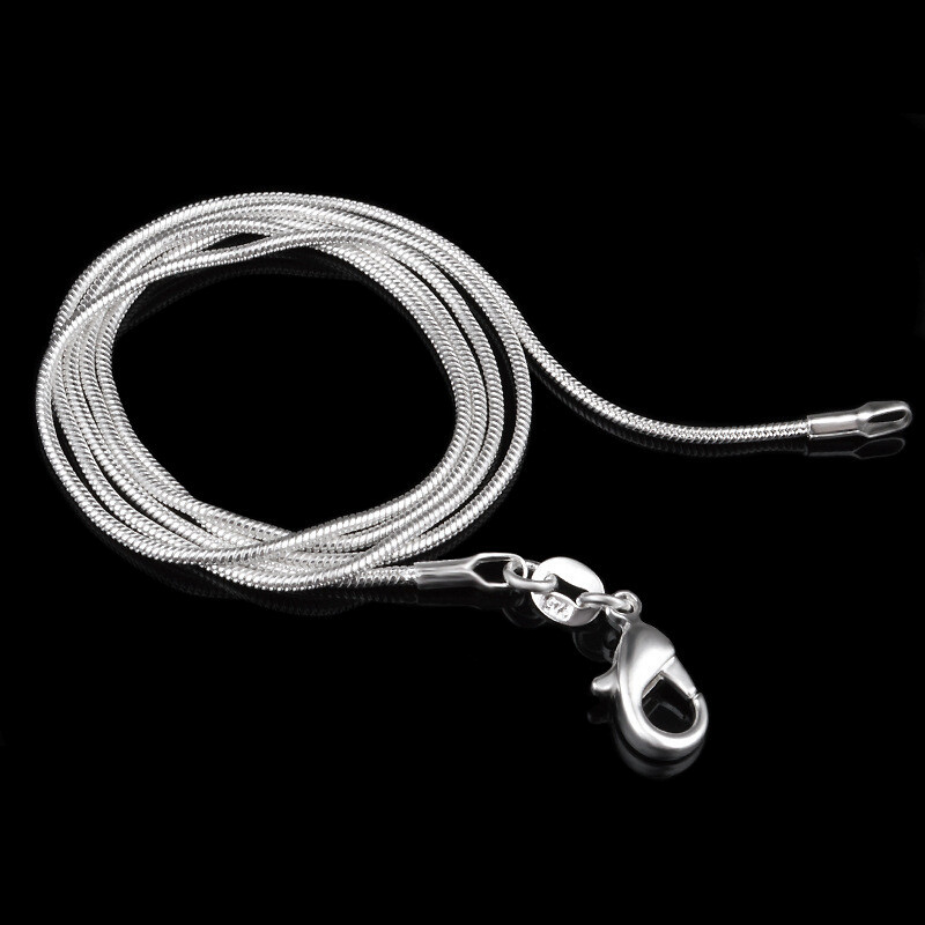 Smooth Snake Silver 1mm Chain Necklace 18-28 inches Lobster Claw Clasp for Women Everyday Wear