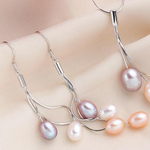 Tri-Color Freshwater Pearl Sterling Silver Tassel Earrings