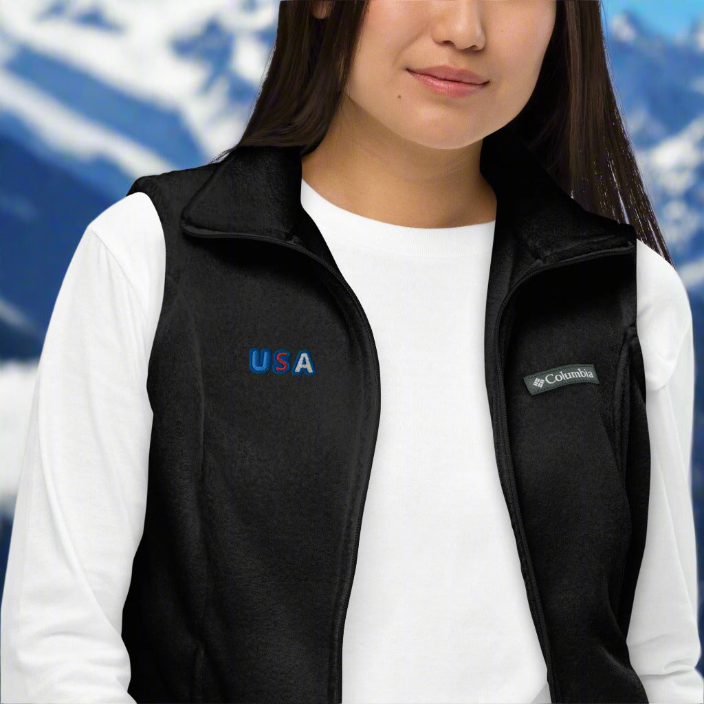 Women’s Columbia Fleece Vest With Pockets Premium Quality Embroidery USA