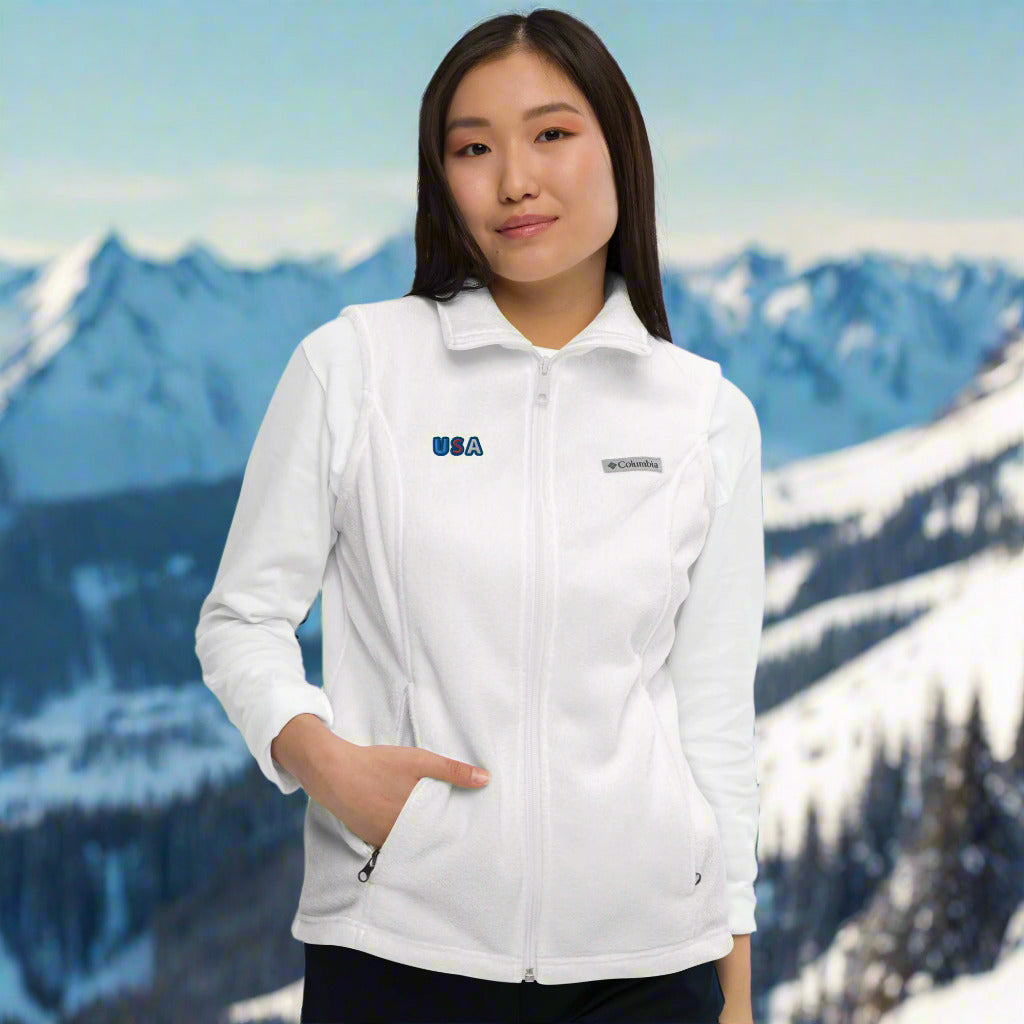 Women’s Columbia Fleece Vest With Pockets Premium Quality Embroidery USA