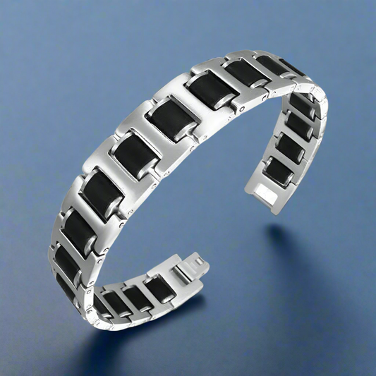 Stainless Steel with Black Rubber Matte Finish Panther Link Bracelet for Men - Durable and Stylish Gift for Him