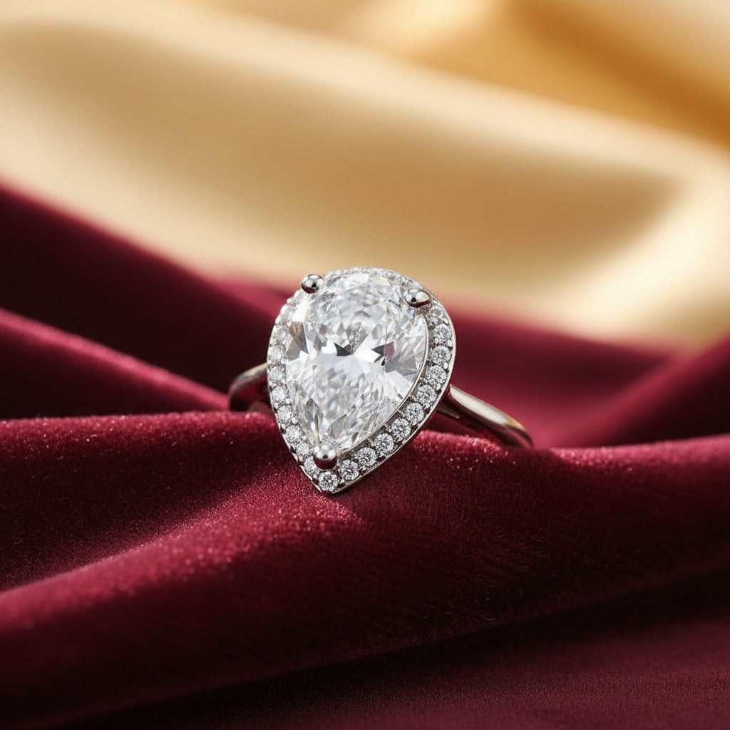 Fiona 4 Ct Pear-Cut Halo OB Simulated Diamond Ring for Women – Bridal Engagement Wedding