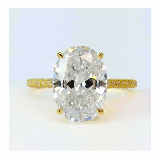 18K Yellow Gold Plated Alexandra Dora 5CT Oval OB Simulated Diamond Ring with French Pavé Setting for Women Bridal Engagement Wedding Anniversary Gift
