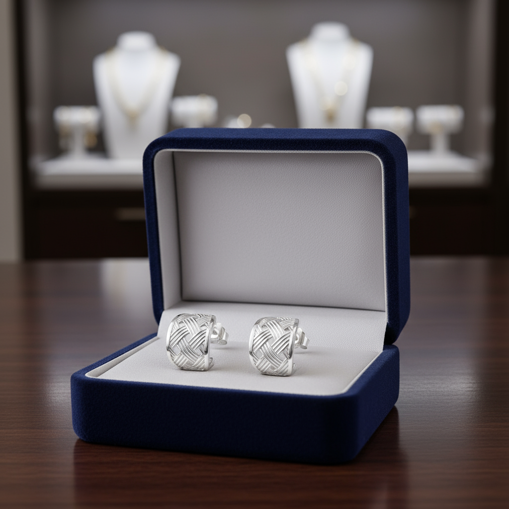 14K Gold Plated Sterling Silver Weave Stud Earrings for Women - Handmade Curved Design