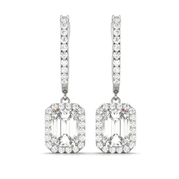 Fae 1.06CT Emerald Halo OB Simulated Diamond Earrings – Bridal, Engagement, Wedding, Anniversary Gift for Women