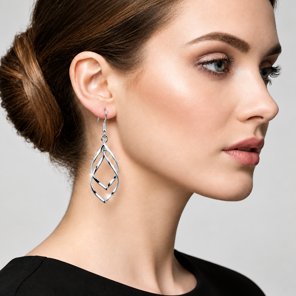 Sterling Silver Interlocking Diamond Spirals Earrings for Woman